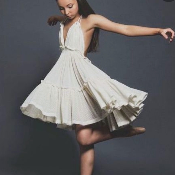 New Backless Halter Swiss Dot High Low Mini Dress - Picture 2 of 15